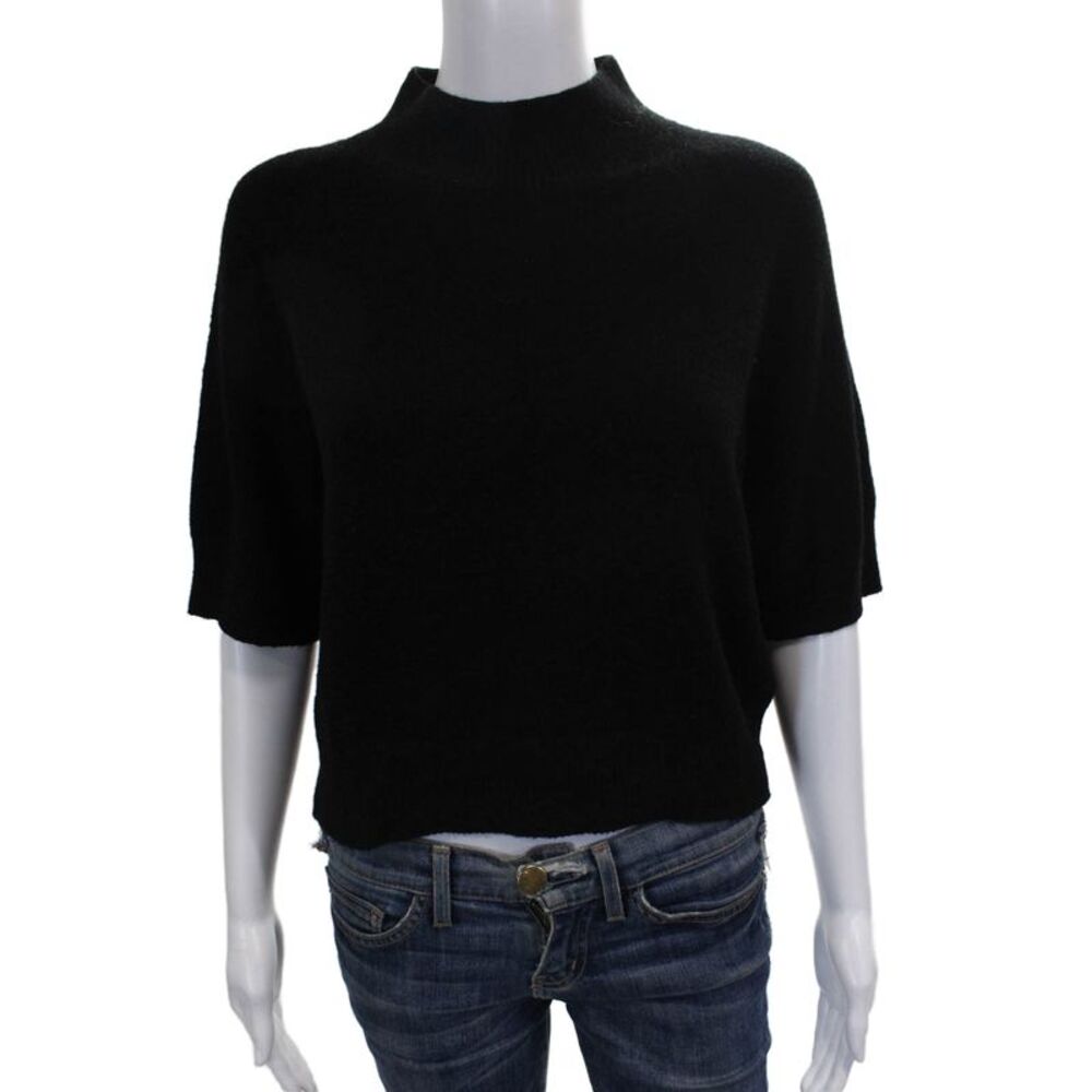 Alexandre Laurent Women Black Mock Neck Pullover Short Sleeve Size One